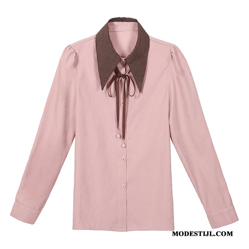 Dames Overhemden Goedkoop Jasje Nieuw Vlinderdas Blouse Overhemd Voorjaar Roze