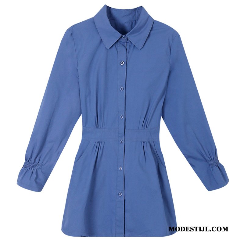 Dames Overhemden Kopen Blouse Overhemd Ontwerp Lang 2019 Mini Blauw