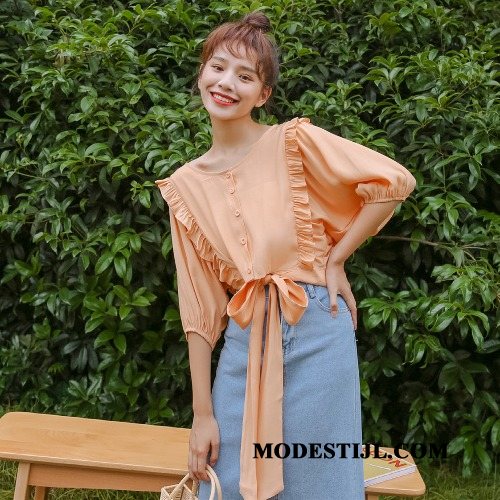 Dames Overhemden Kopen Blouse Overhemd Vintage Herfst Zomer Mini Oranje