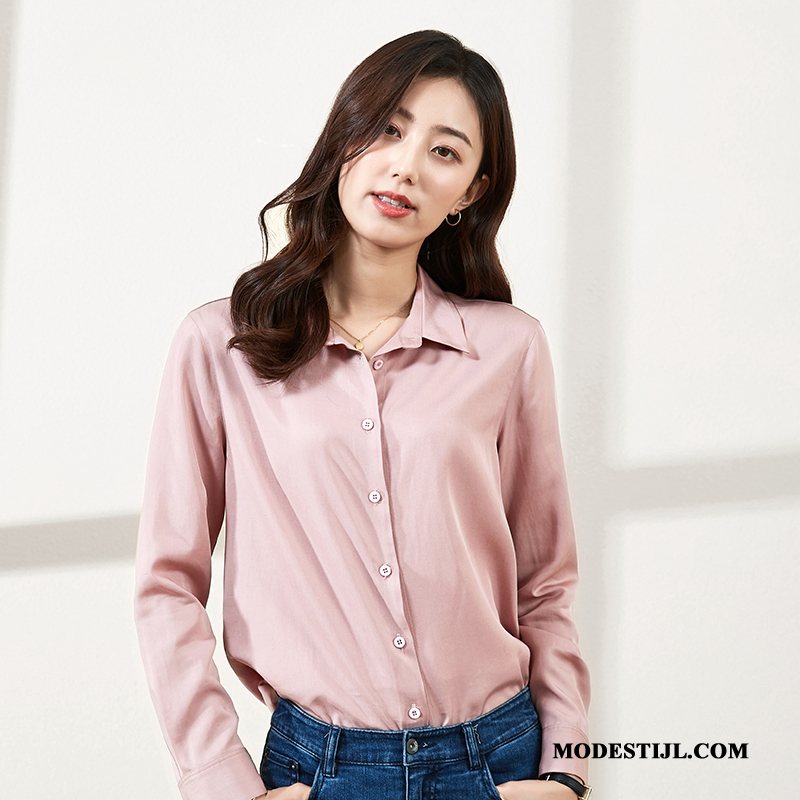 Dames Overhemden Korting Herfst Nieuw Chiffon Elegante Blouse Overhemd Roze Wit