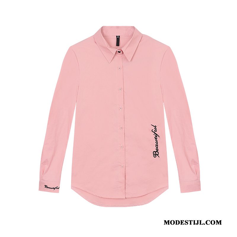 Dames Overhemden Online 2019 Voorjaar Vrouwen Mode Revers Roze