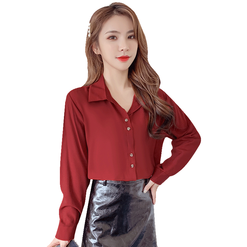 Dames Overhemden Online Eenvoudige Nieuw Blouse Overhemd Onderhemd Jasje Effen Kleur Rood