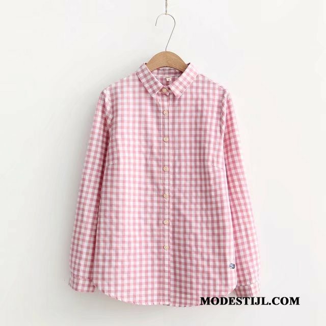 Dames Overhemden Online Geruit Kunst Lange Mouwen Mini 2019 Roze Rood
