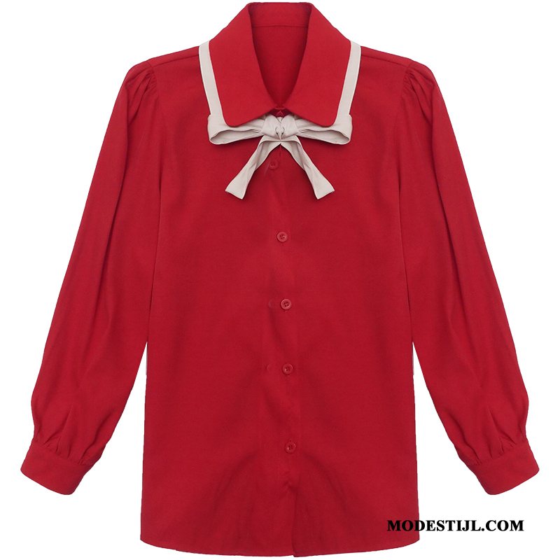 Dames Overhemden Sale Comfortabele Mode Voorjaar Mini Revers Rood