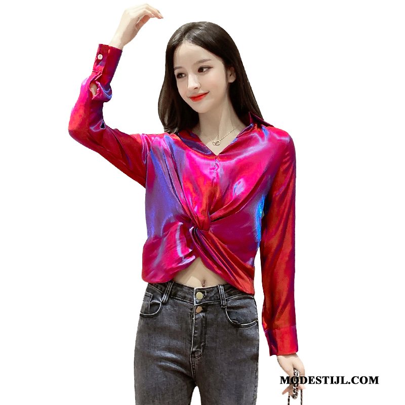 Dames Overhemden Sale Mode Mini Voorjaar Hoge Taille Nieuw Kleurverloop Rood