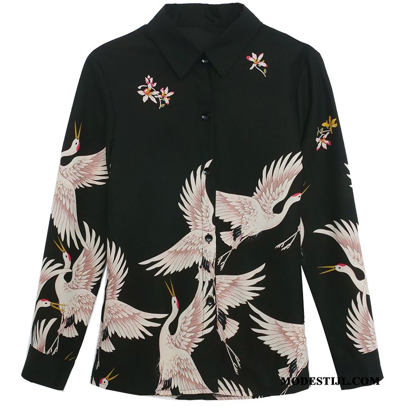 Dames Overhemden Winkel Voorjaar Mini Trend Blouse Overhemd 2019 Zwart