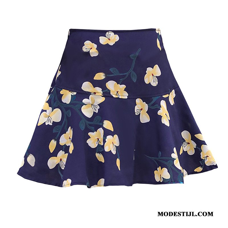 Dames Rokken Sale Vrouwen Mode Bloemen Hoge Taille Nieuw Blauw