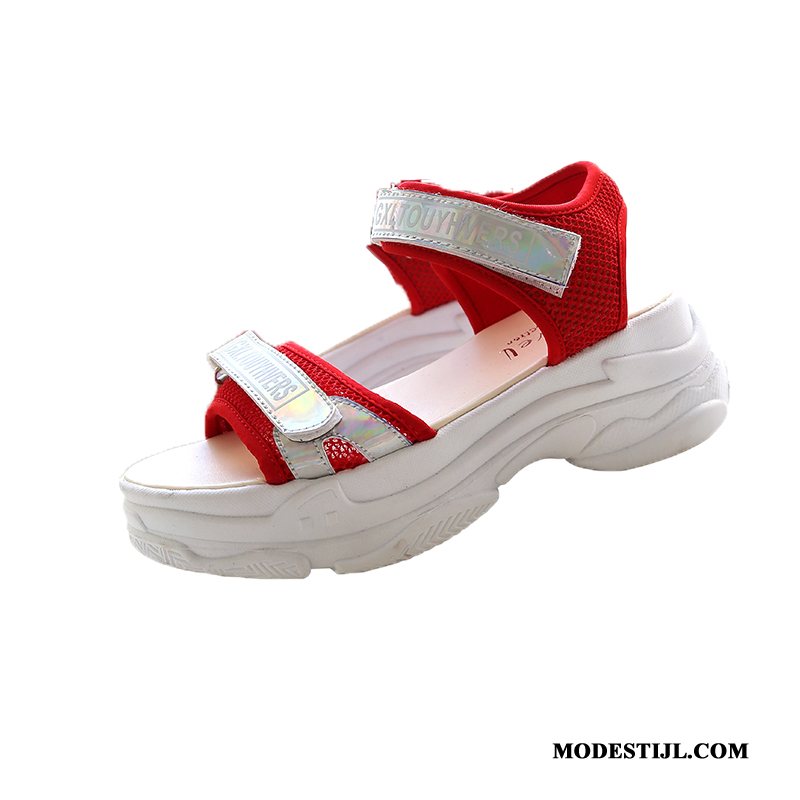 Dames Sandalen Goedkoop Verhogende Velcro Platform Alle Wedstrijden Sandaal Gemengde Kleuren Rood