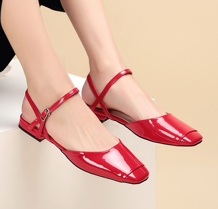 Dames Sandalen Sale Plat Mode Sandaal Groot Vierkante Rood