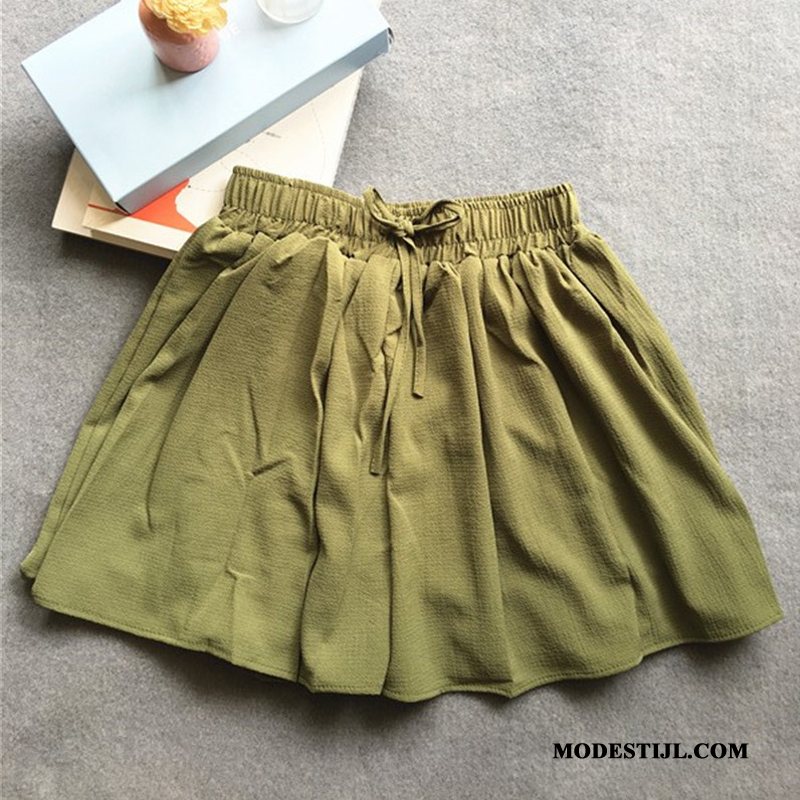 Dames Shorts Online Hoge Taille Casual Chiffon Dunne 2019 Legergroene Zandkleur