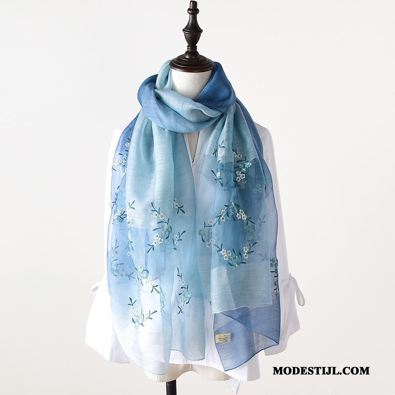 Dames Sjaals Kopen Geschenkdoos Moeder Herfst Voorjaar Wol Blauw