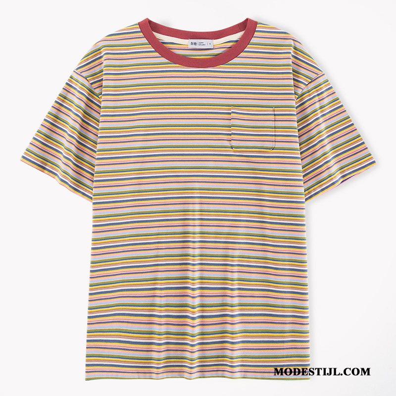 Dames T-shirts Aanbiedingen Vrouwen Nieuw Jasje Streep Korte Mouw Regenboog Geel