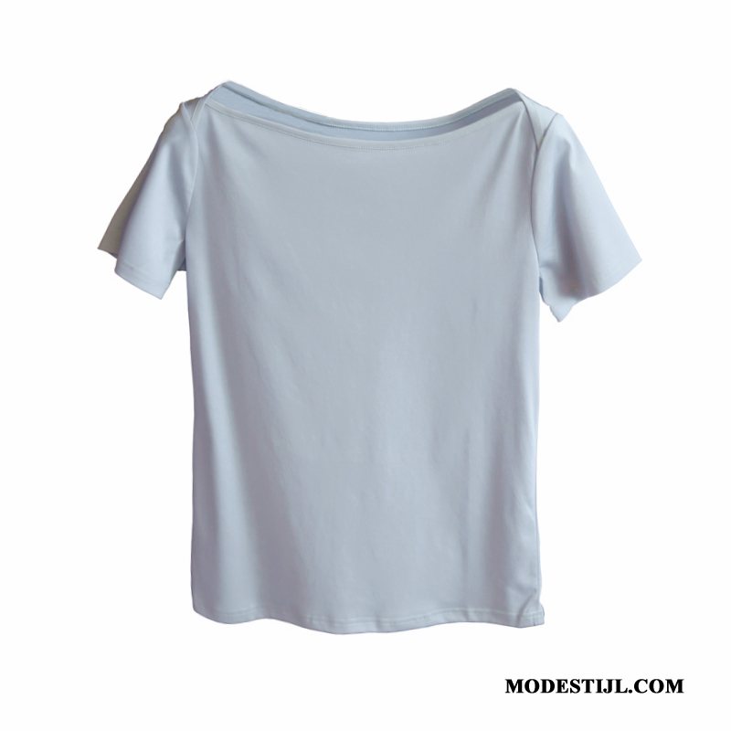 Dames T-shirts Goedkoop Zijde Mini Zomer Ijszijde Vrouwen Blauw Wit Zwart Grijs