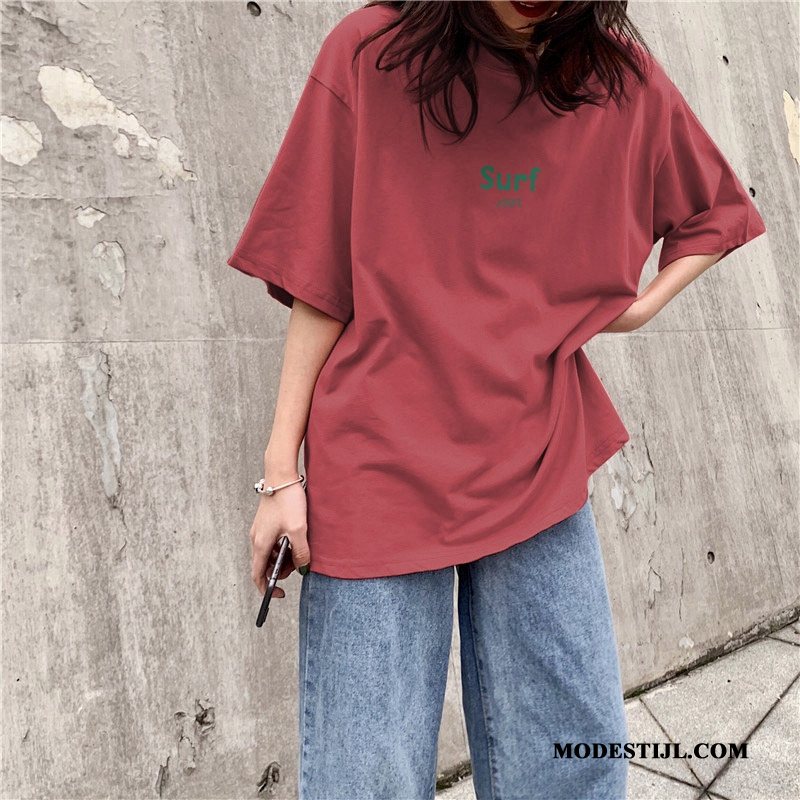 Dames T-shirts Korting Jasje Student Halve Mouw Nieuw Losse Rood