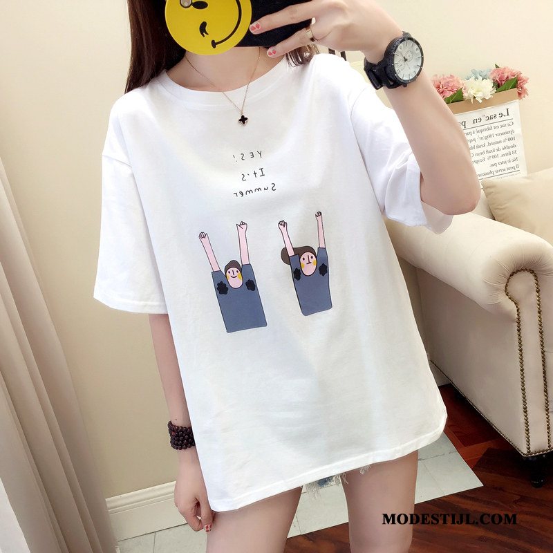 Dames T-shirts Korting Lang Super Halve Mouw Trends Student Wit