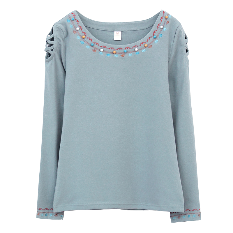 Dames T-shirts Sale Jasje Strapless Lange Mouwen Trend Nieuw Blauw