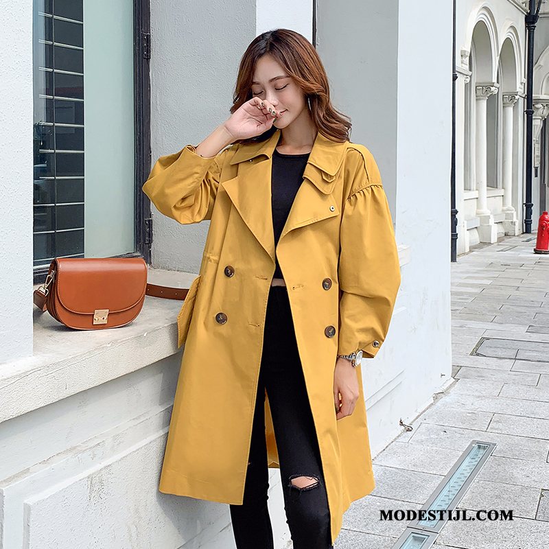 Dames Trenchcoat Goedkoop 2019 Lang Trend Mode Herfst Geel