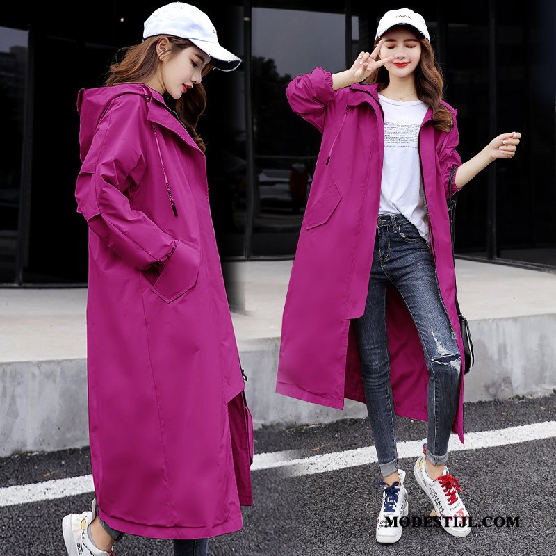 Dames Trenchcoat Goedkoop 2019 Slim Fit Herfst Nieuw Lang Roze Rood Effen Kleur