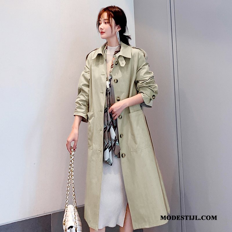 Dames Trenchcoat Goedkoop Elegante Trend Lange Mouwen Mode Herfst Groen