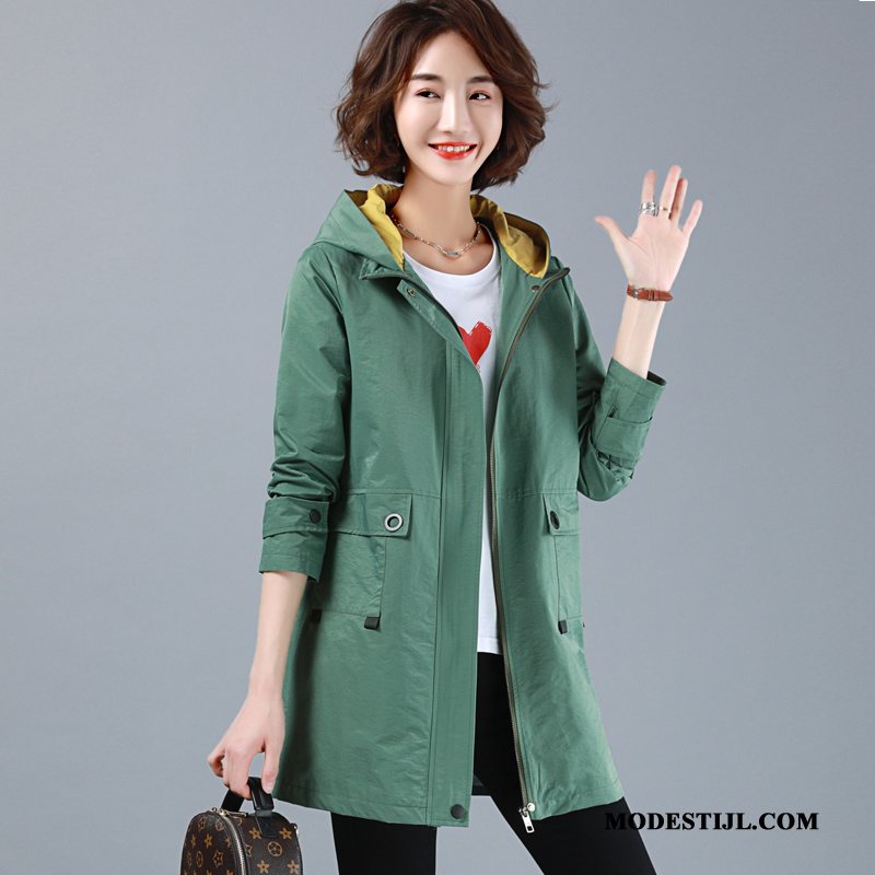 Dames Trenchcoat Goedkoop Lang Comfortabele Mode Trend Herfst Groen