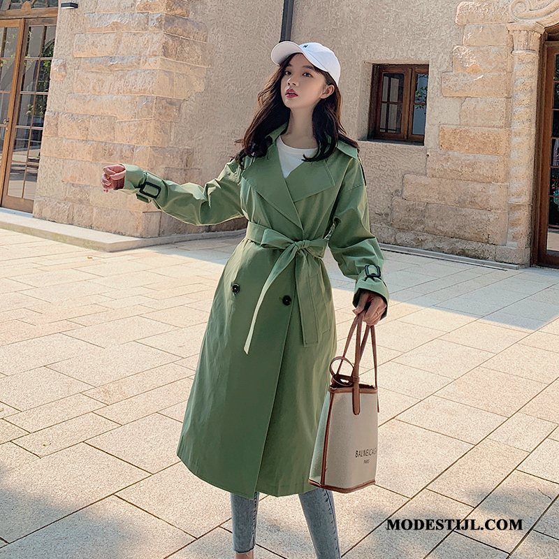 Dames Trenchcoat Goedkoop Lange 2019 Populair Herfst Nieuw Groen