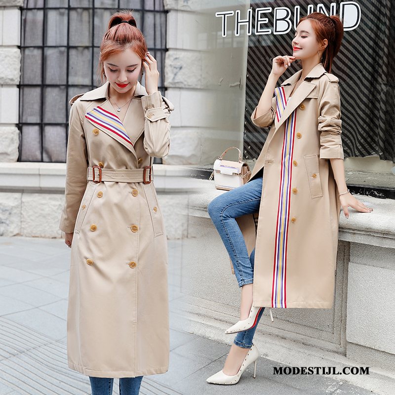 Dames Trenchcoat Goedkoop Streep Herfst Casual Persoonlijk Brits Kleur Kaki