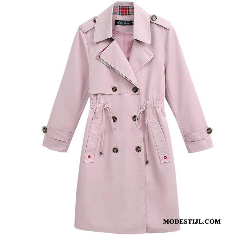 Dames Trenchcoat Goedkoop Voorjaar Losse Lange Mini Nieuw Roze