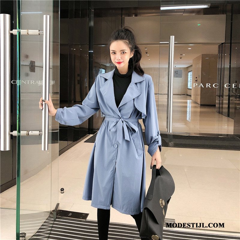 Dames Trenchcoat Kopen Elegante Dunne Strakke Vrouwen Trend Blauw