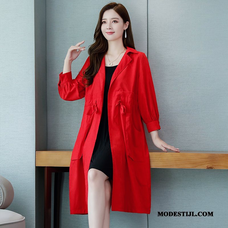 Dames Trenchcoat Kopen Lang Mode Herfst Lange Mouwen Comfortabele Rood