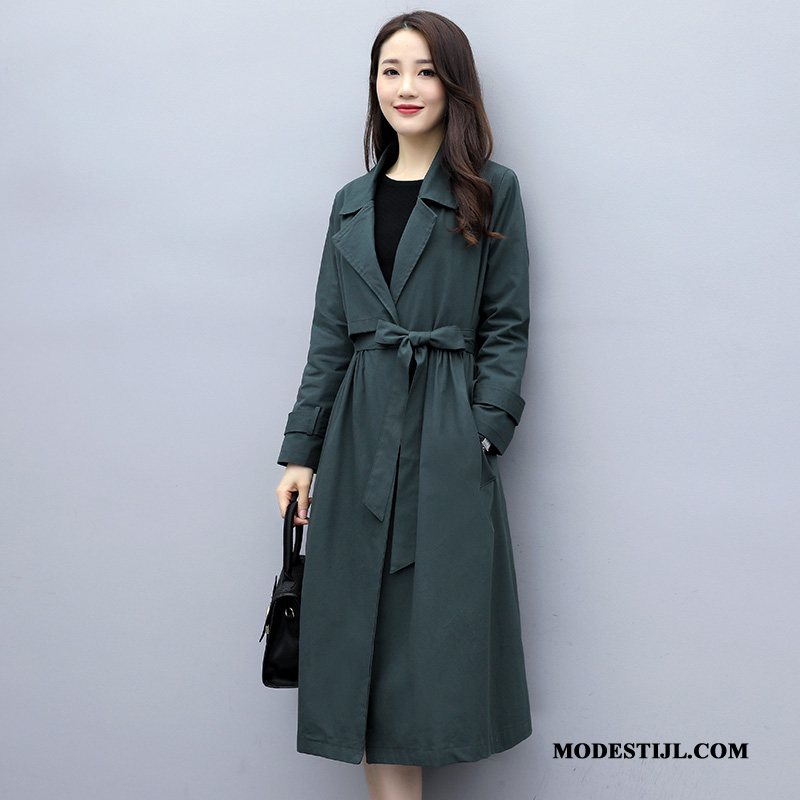 Dames Trenchcoat Kopen Nieuw Slim Fit Herfst Dunne Lang Lichtgroen