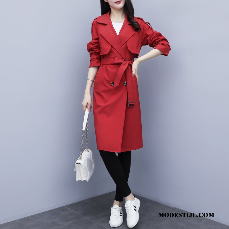 Dames Trenchcoat Korting Herfst Jas Mode Populair Lang Rood Zwart