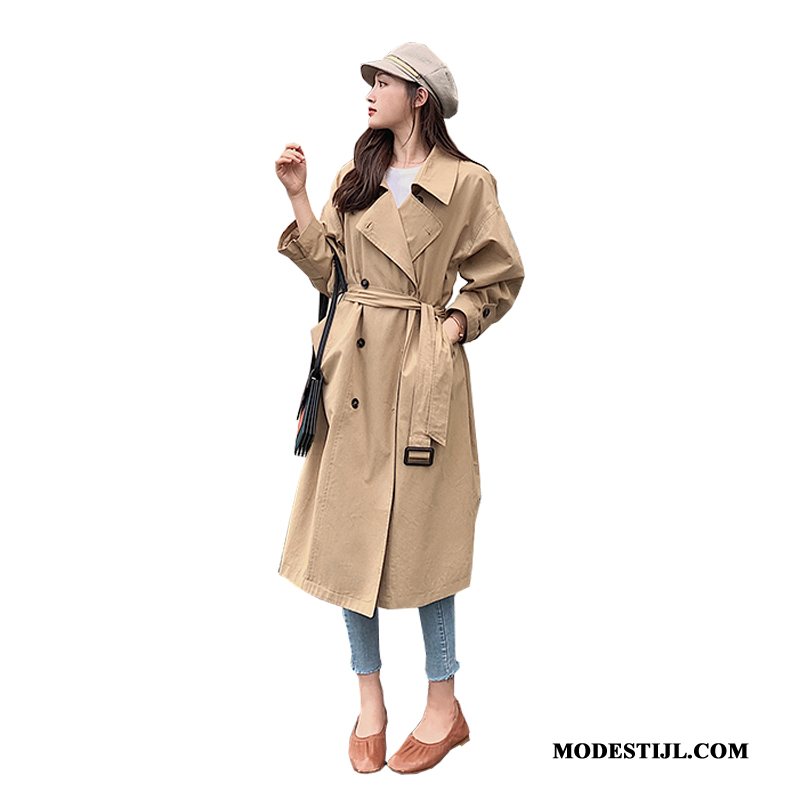 Dames Trenchcoat Korting Lang Slim Fit Vrouwen 2019 Herfst Effen Kleur Kaki