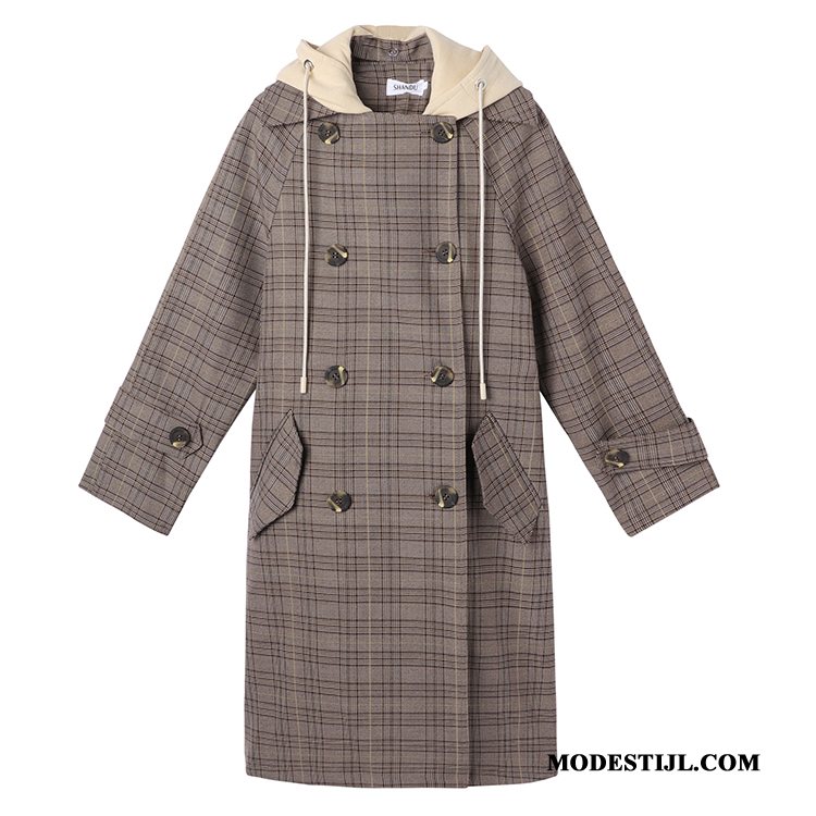 Dames Trenchcoat Online Jas Herfst Lang Nieuw Hoodie Grijs