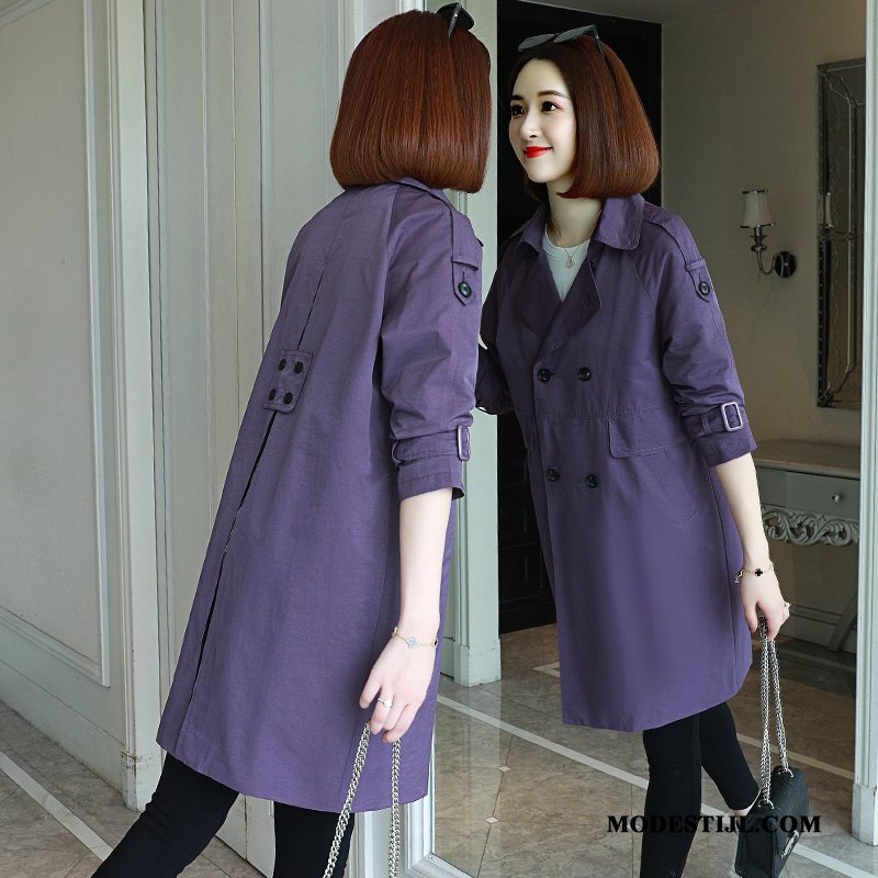 Dames Trenchcoat Online Mode Nieuw Losse Herfst Casual Kaki Purper