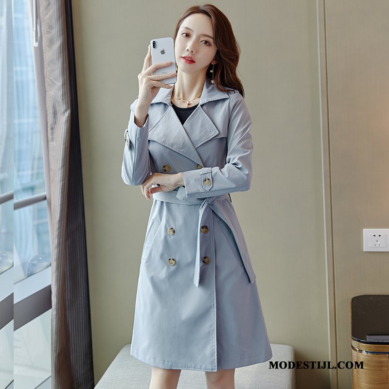 Dames Trenchcoat Online Vrouwen Nieuw 2019 Lang Elegante Lichtblauw