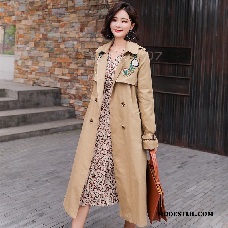 Dames Trenchcoat Sale Herfst Elegante 2019 Lange Mouwen Dubbele Knop Kaki