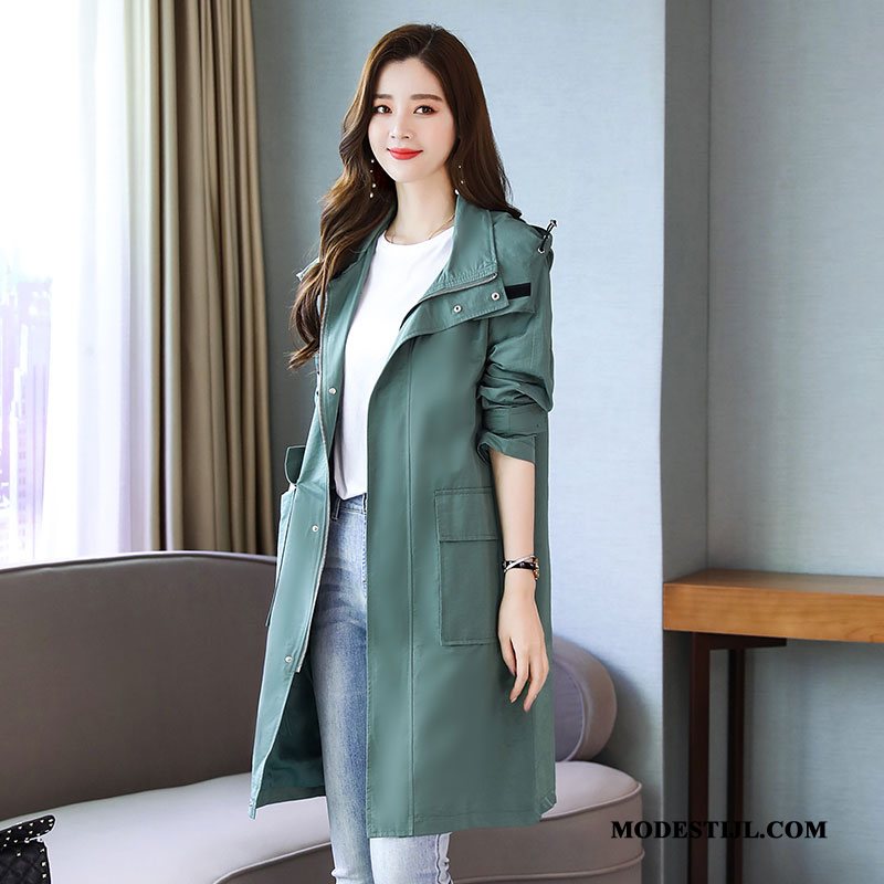 Dames Trenchcoat Sale Hoodie Elegante Mooi Eenvoudige Lang Groen