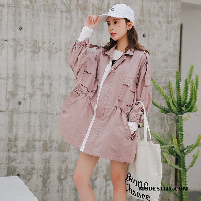 Dames Trenchcoat Sale Jas Casual Dunne Losse Nieuw Roze