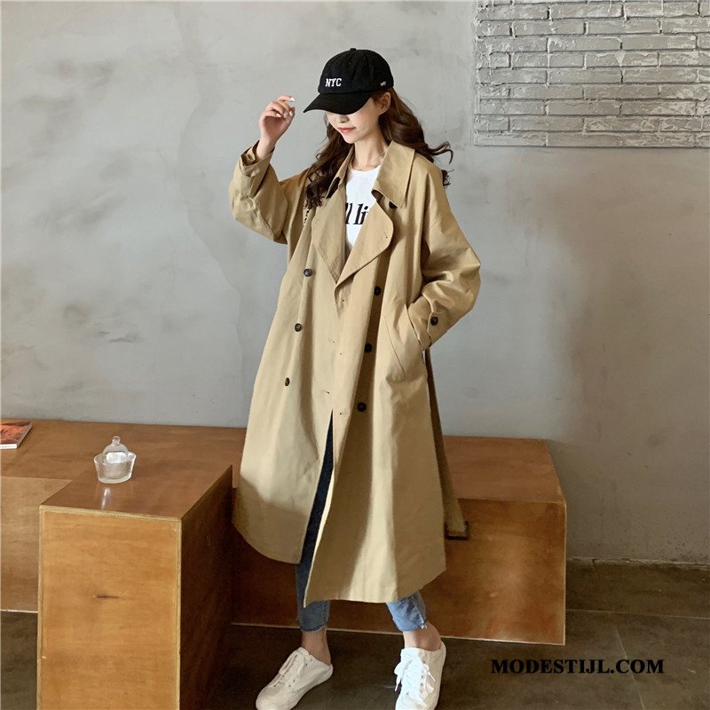 Dames Trenchcoat Sale Lang Losse Jas Kaki Rood