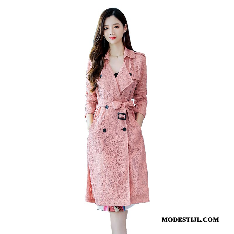 Dames Trenchcoat Sale Voorjaar Nieuw Dubbele Knop Mode Lang Roze