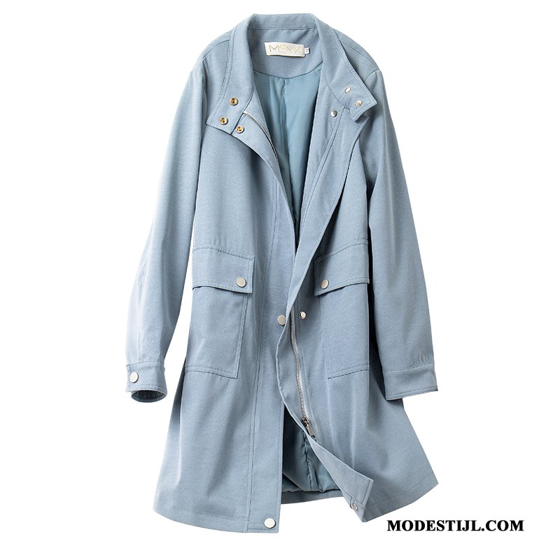 Dames Trenchcoat Sale Vrouwen Casual Herfst Trend Bovenkleding Blauw