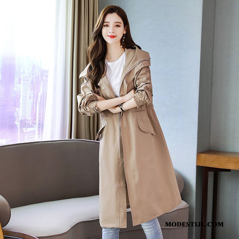 Dames Trenchcoat Winkel Hoodie Edele Dunne Eenvoudige Elegante Kaki