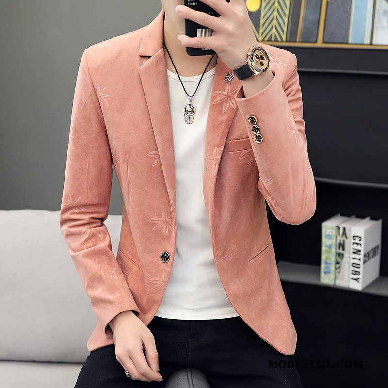 Heren Blazer Goedkoop Mannen Slim Fit Jeugd Populair Mooi Roze Rood Roze