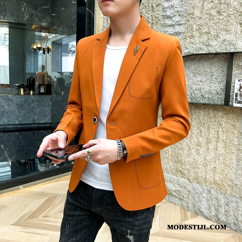 Heren Blazer Goedkoop Voorjaar Pak Mooi Casual Jasje Oranje