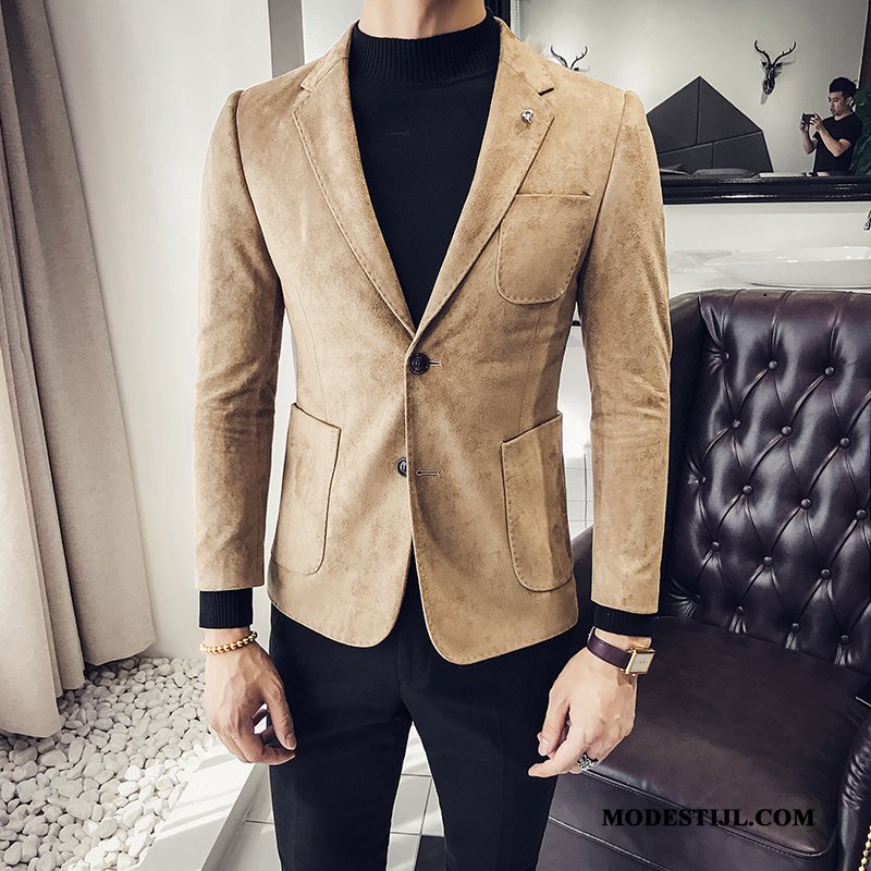 Heren Blazer Online Voorjaar Herfst Slim Fit Trend Jasje Kaki