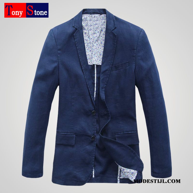 Heren Blazer Sale Slim Fit Jeugd Katoen En Linnen Dunne Casual Blauw