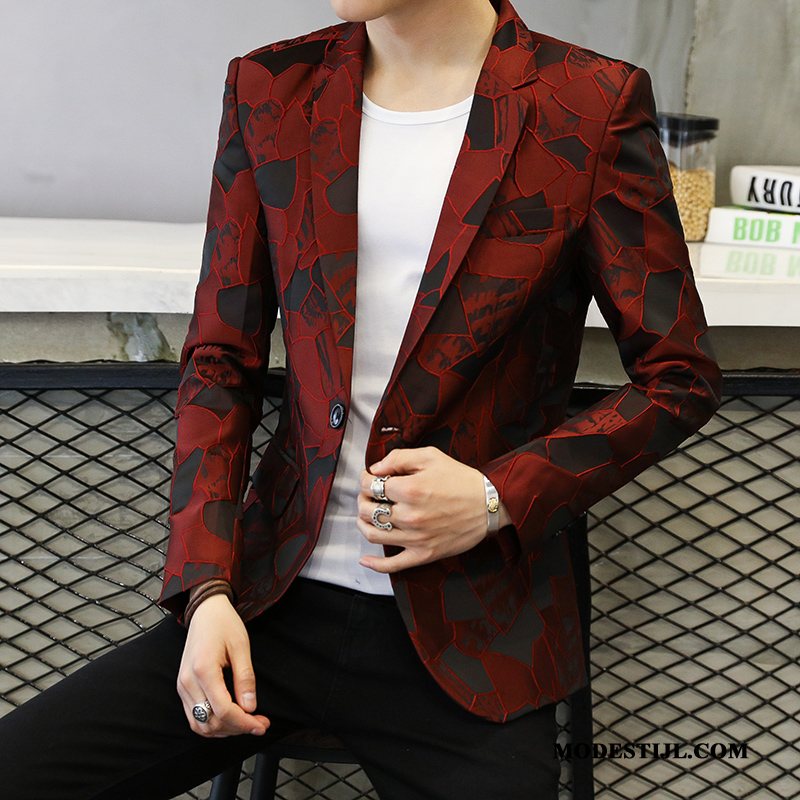 Heren Blazer Winkel Mannen Trend Pak Jasje Slim Fit Jeugd Rood