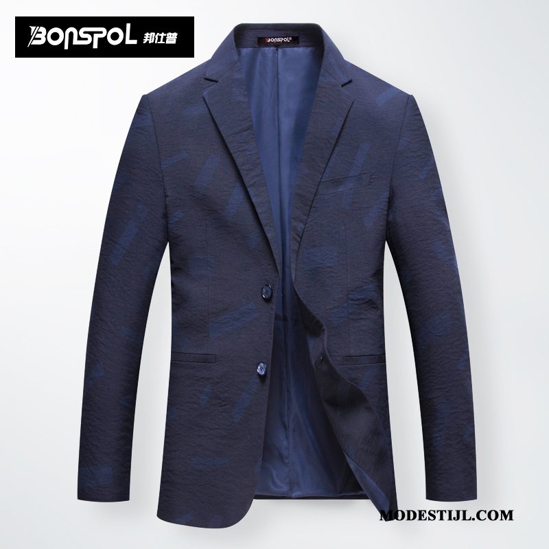 Heren Blazer Winkel Slim Fit Pak Mannen Casual Jas Donkerblauw