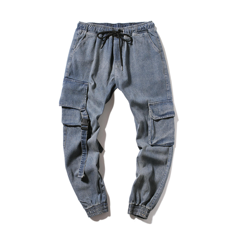 Heren Cargobroeken Goedkoop Cargo Broek Voorjaar Losse Trend Strak Blauw Licht