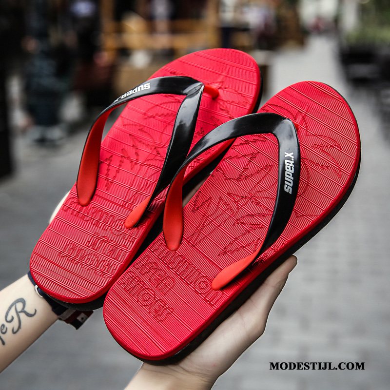 Heren Flip Flops Goedkoop Badkamer Pantoffels Zomer Slipper Dikke Zool Rood